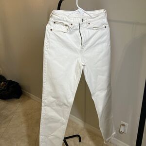 Topshop White Straight Jeans with Textured Fabric